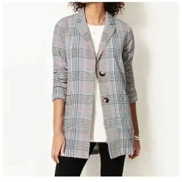 J. Jill Jackets & Blazers - NWT J Jill Barley Relaxed Multi Blue Plaid Cotton Seersucker Boyfriend Blazer M